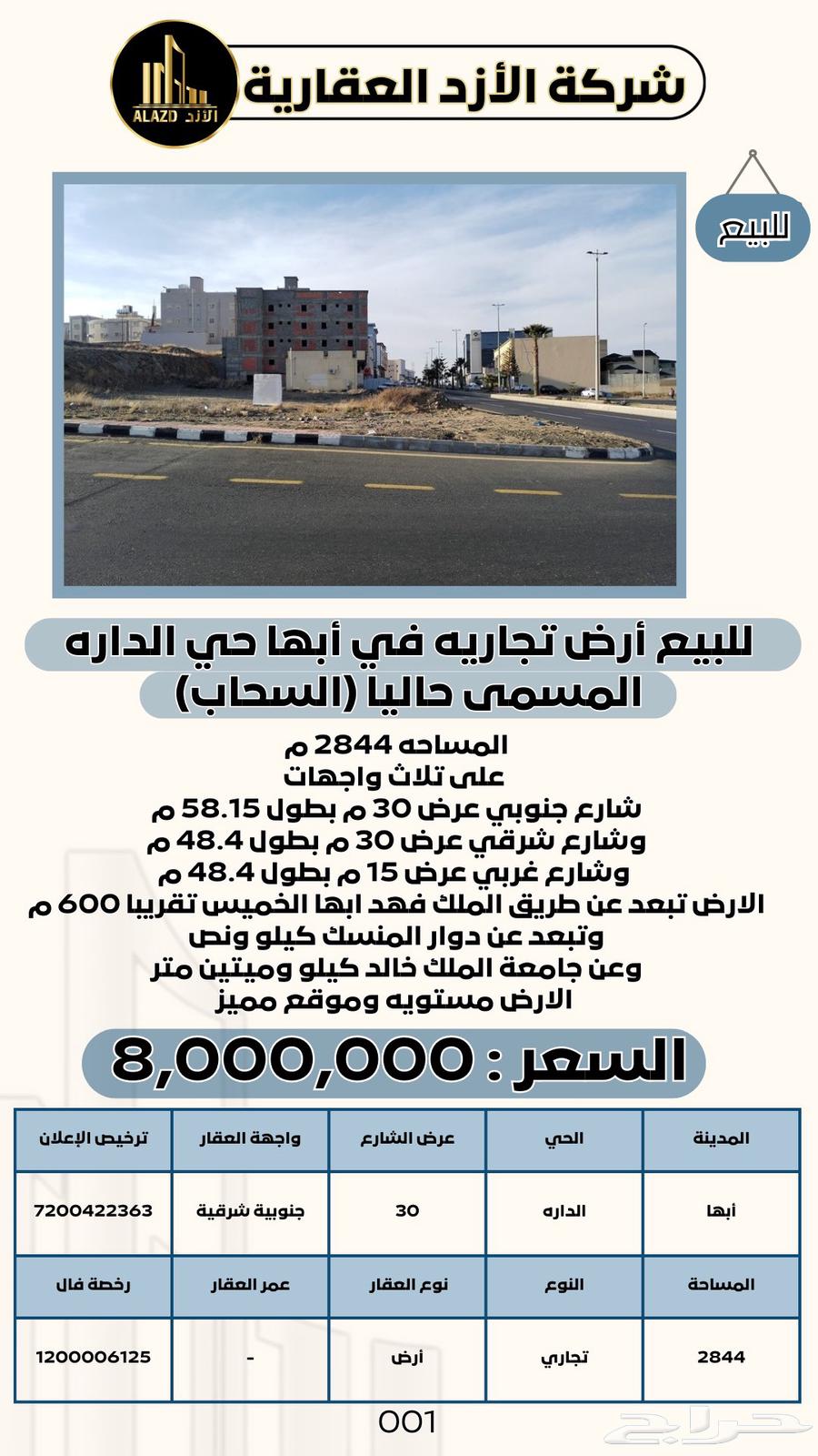 For sale: Commercial land in Abha, Al-Dhara (Al-Sahab) neighborhood.62884354246401111