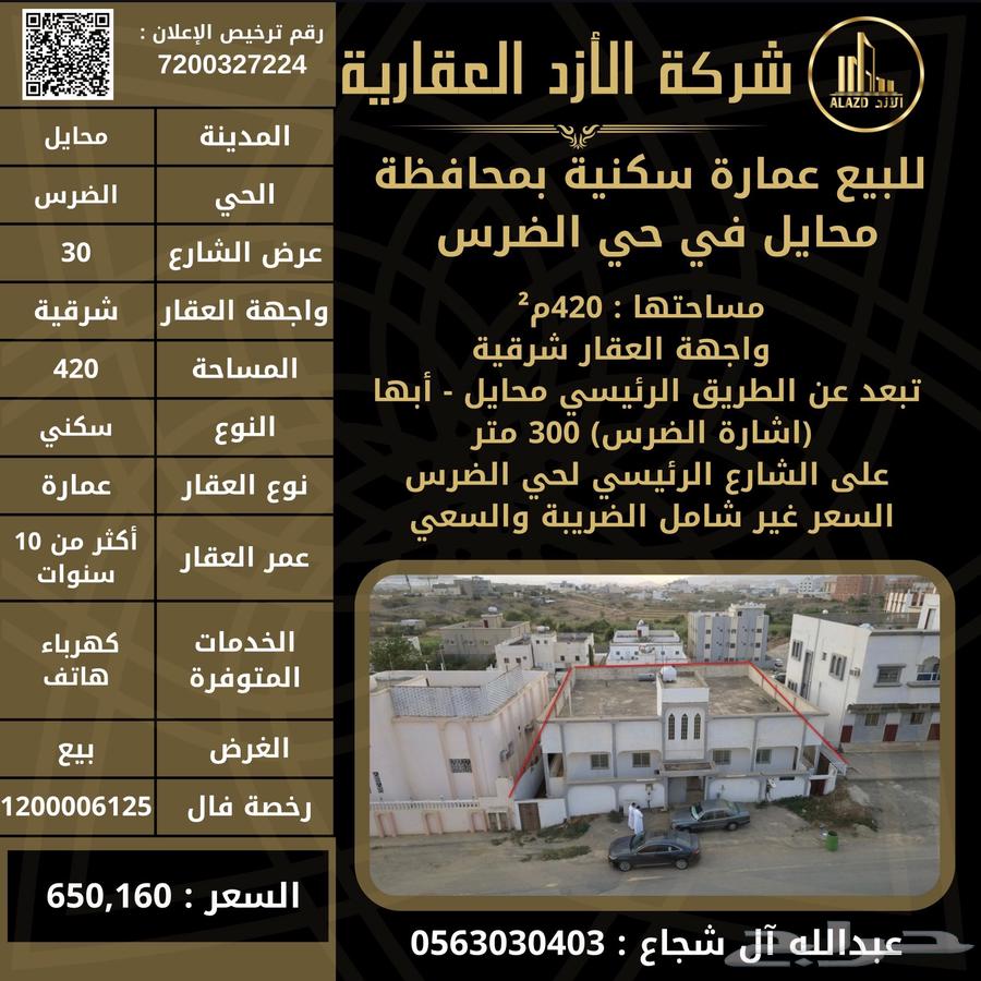 للبيع عمارة سكنية في محايل - حي الضرس630086244721941110