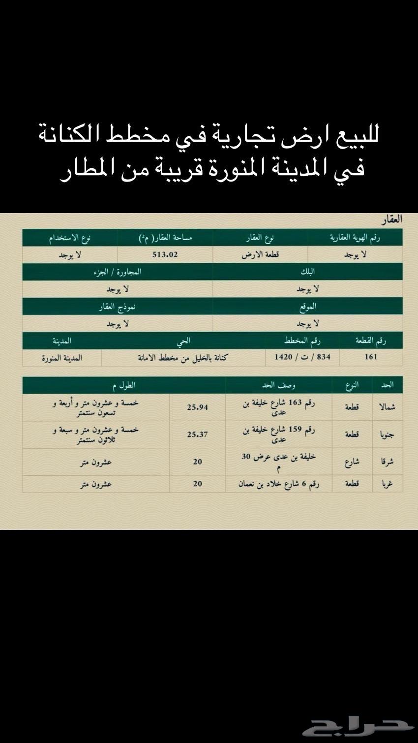 للبيع ارض في المدينة المنورة في مخطط الكنانة62886387517059110