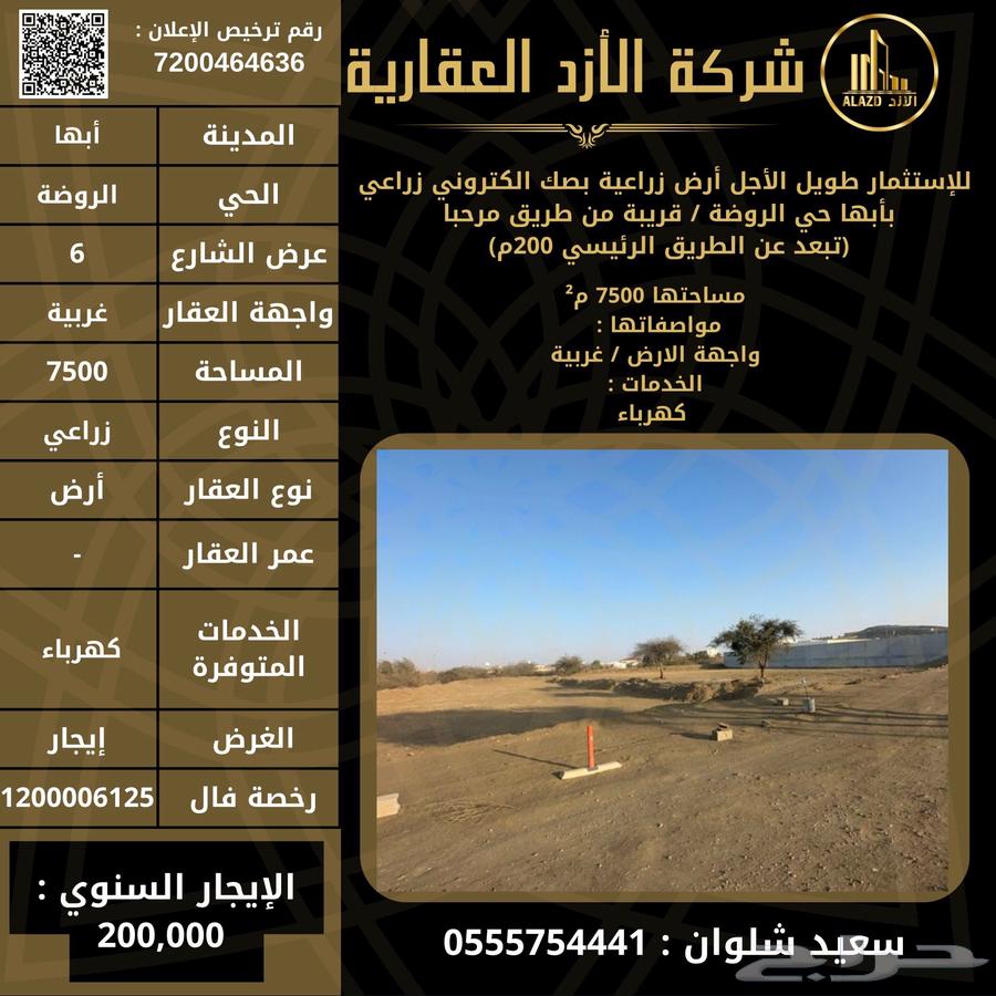 For rent and investment, agricultural land in Al-Rawdah district, Abha630147427109141115
