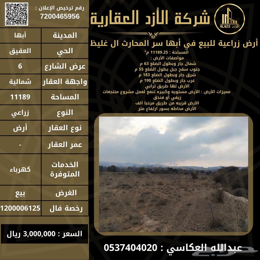 Agricultural land for sale in Abha, Al-Maharth, Al-Ghalith630147442090261113