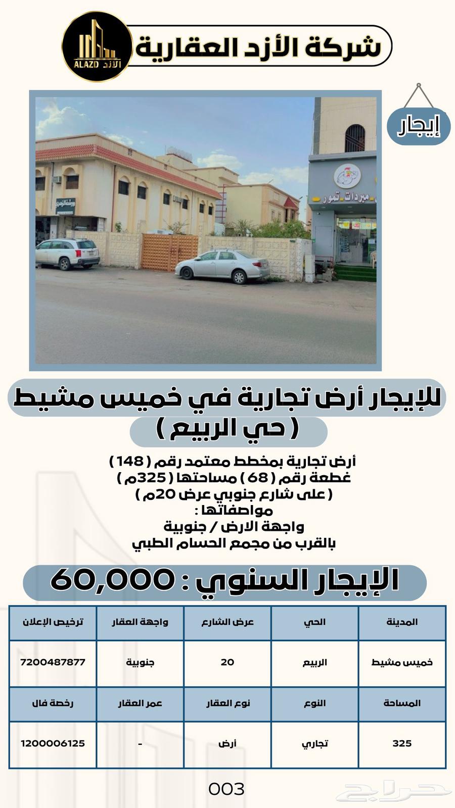 للإيجار أرض تجارية في خميس مشيط - حي الربيع63014277477889111
