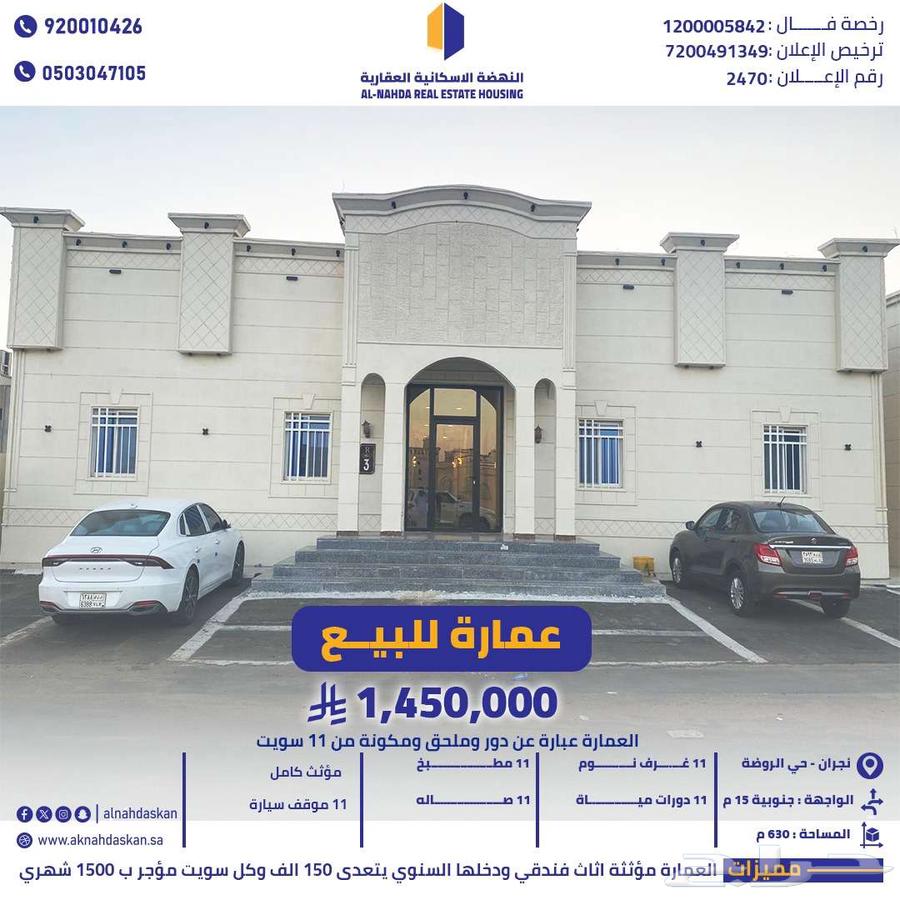 عمارة للبيع نجران حي الروضة63012475847169111