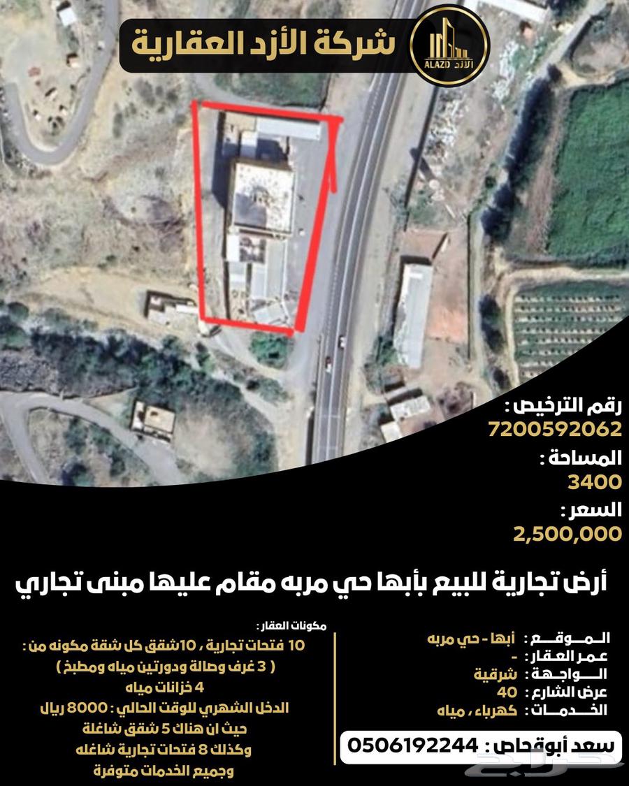 Commercial land for sale in Abha, Al-Murbah neighborhood, with a commercial building on it63611860275330110