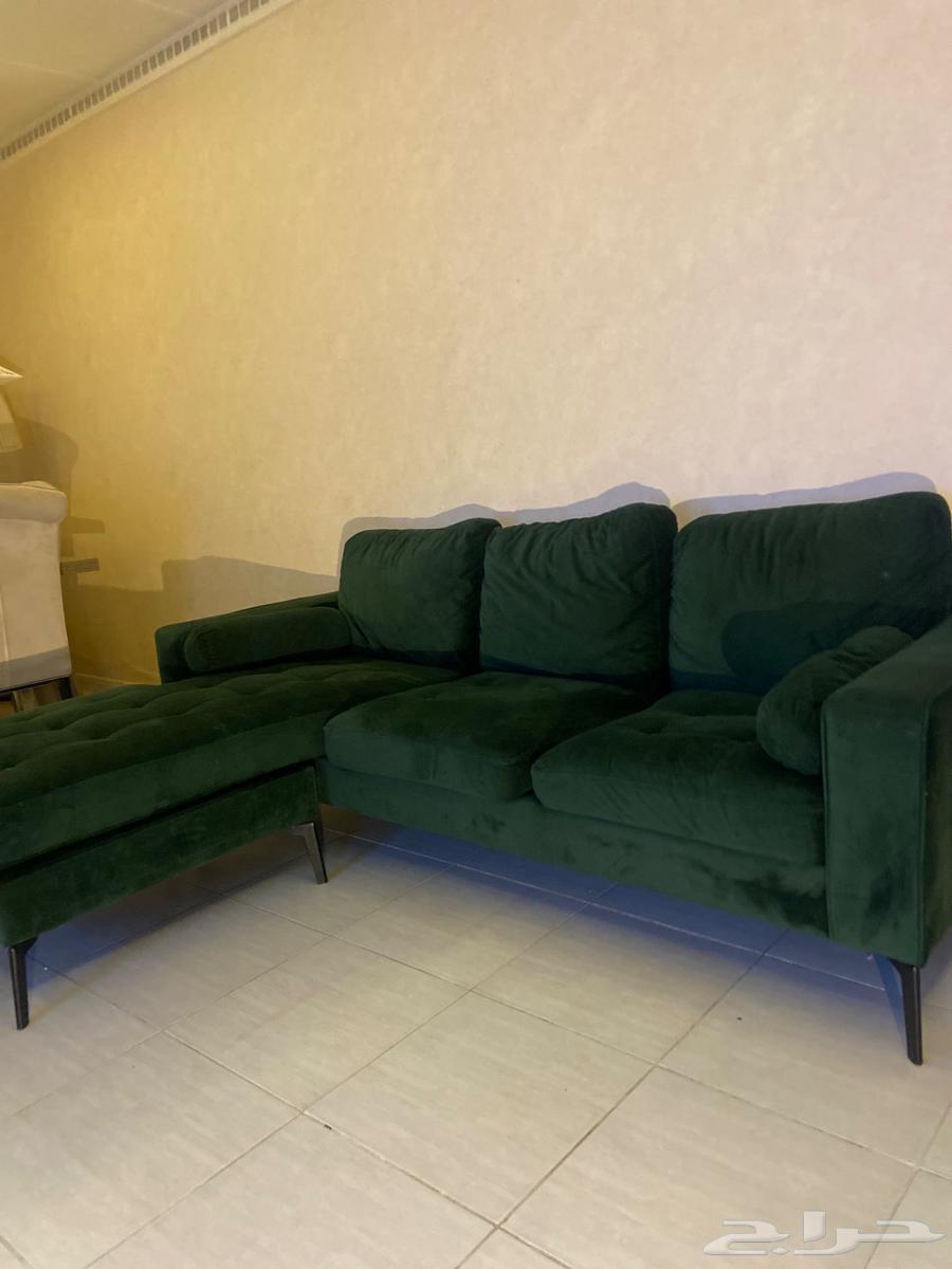 L-shaped sofa from Home Centre, used for only one year, clean, grass green63712126782595112