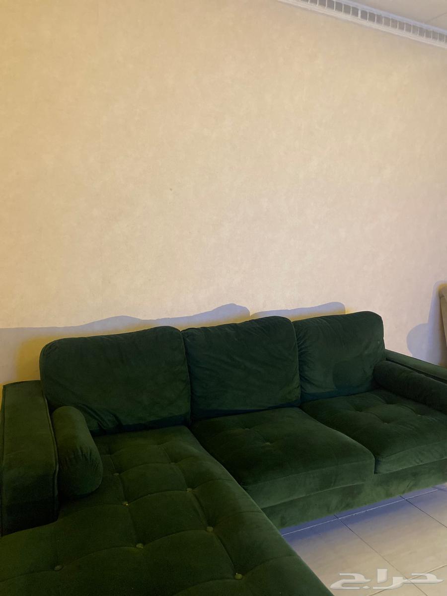 L-shaped sofa from Home Centre, used for only one year, clean, grass green63712126782595111