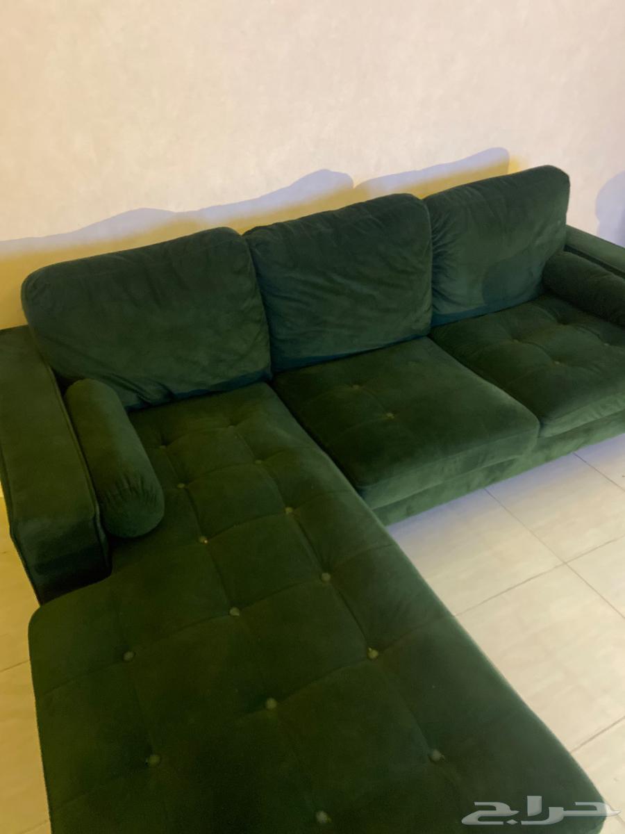 L-shaped sofa from Home Centre, used for only one year, clean, grass green63712126782595110