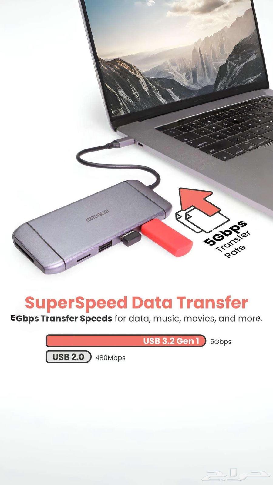 محول USB-C متعدد 9 منافذ يدعم 4K وشحن 100 واط63710040949505114