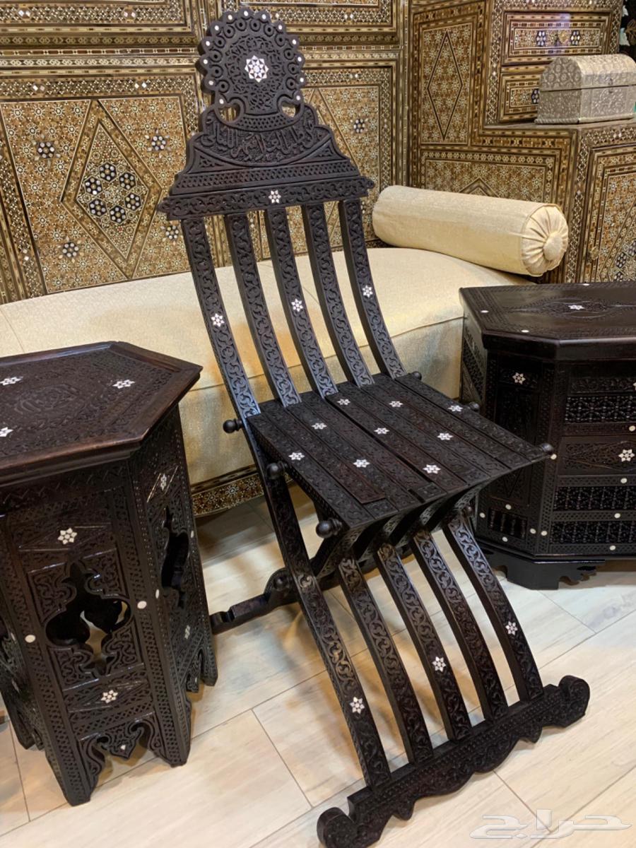 طقم دمشقي مطعم بالصدف وطقم طاولات مغربي نحاس انتيك يدوي63722885961089114