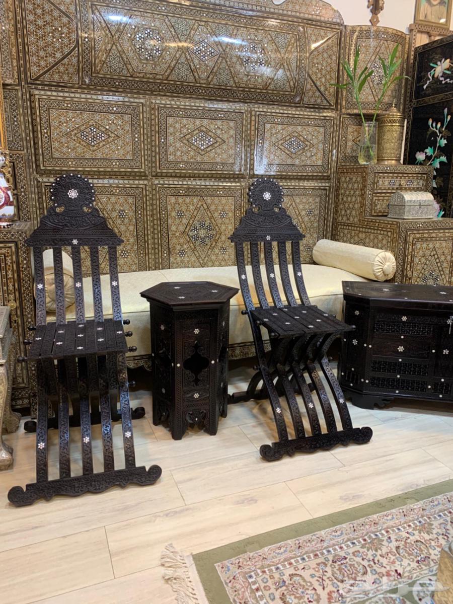 طقم دمشقي مطعم بالصدف وطقم طاولات مغربي نحاس انتيك يدوي63722885961089111