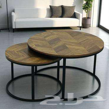 طقم طاولات خدمة متداخلة رمادي و بني بتصميم أنيق (( جديد ))64220050668547110