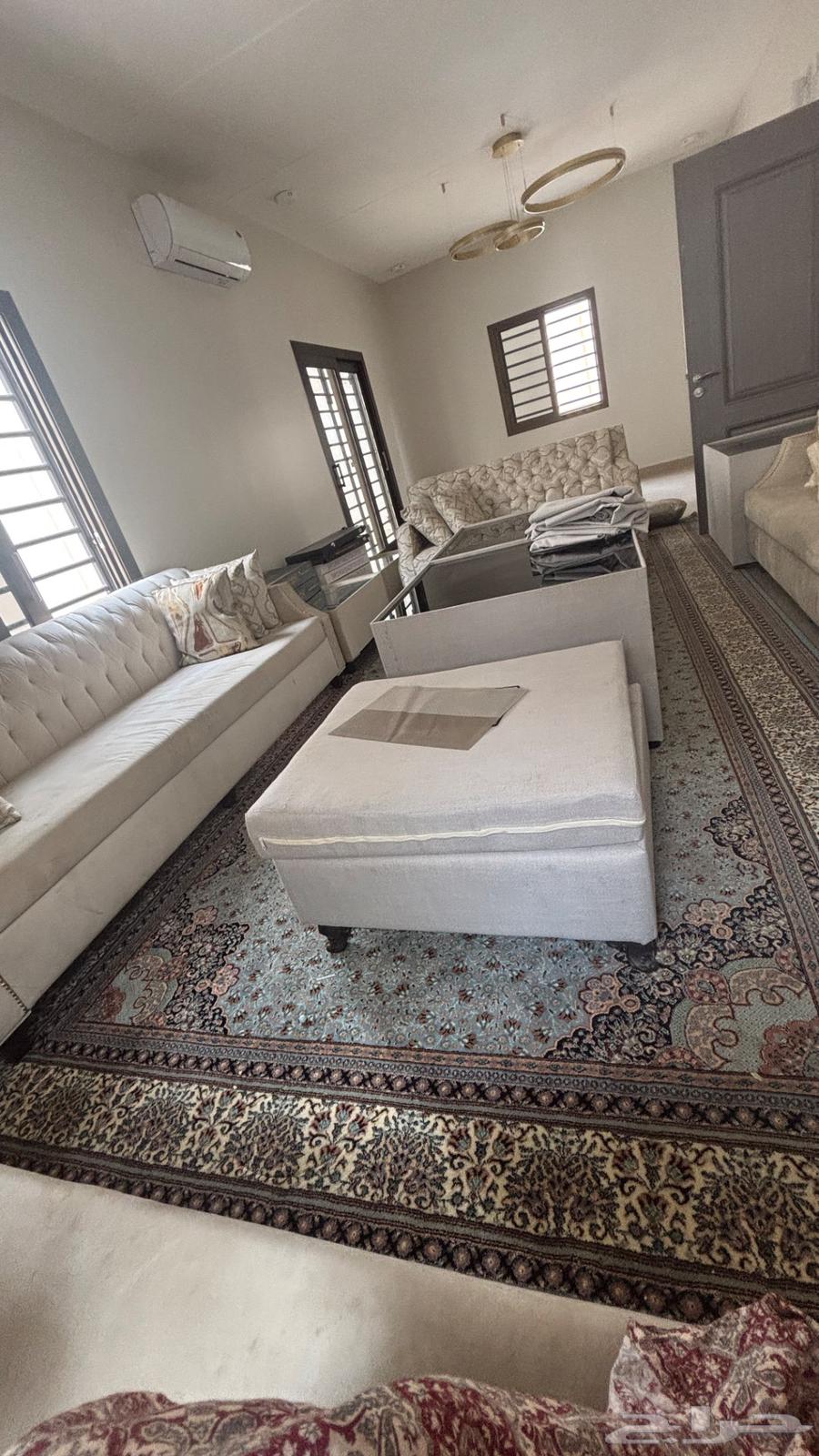 Beige sofa with six tables64213380312705113