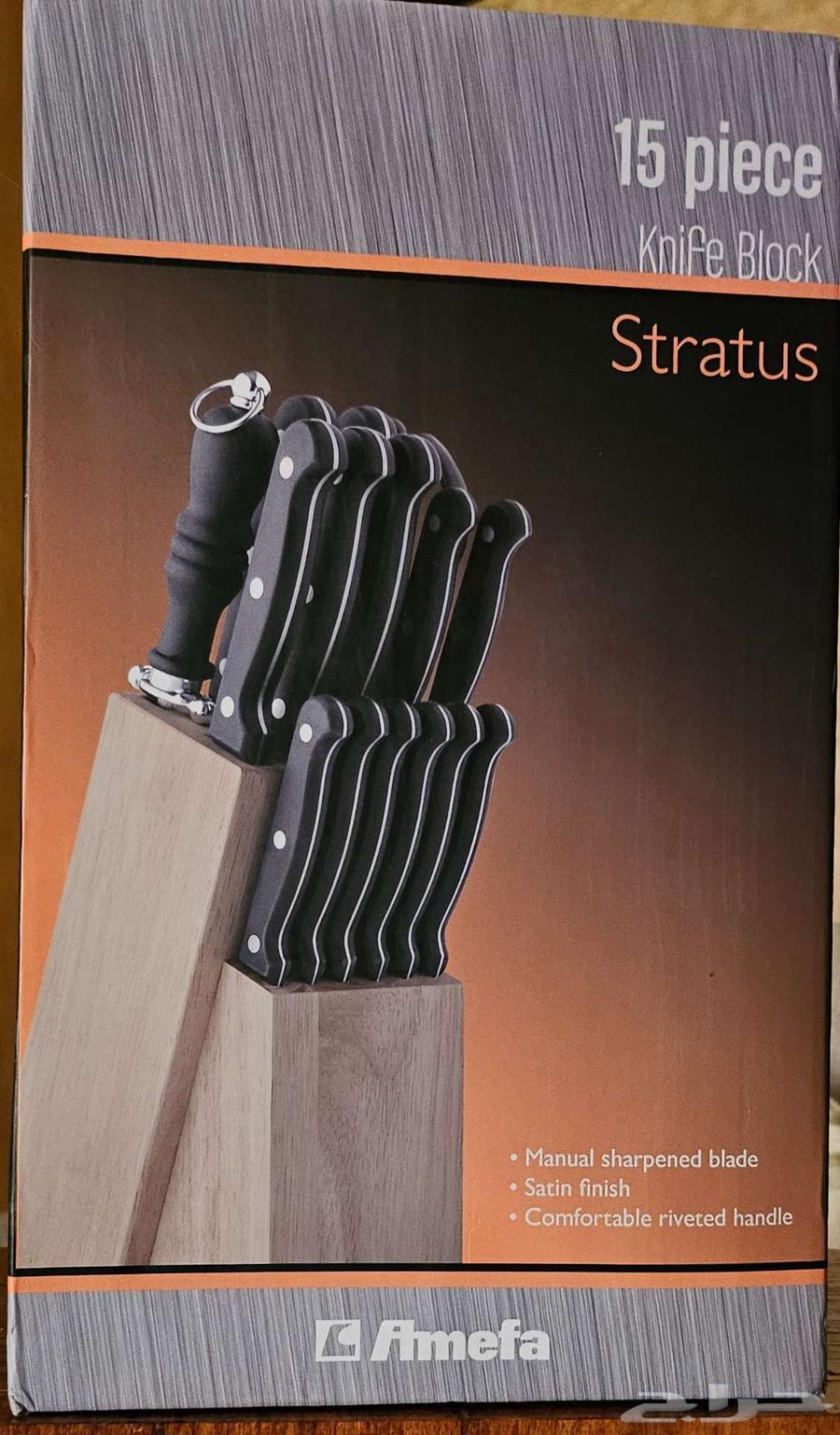 طقم سكاكين مطبخ Amefa Stratus القطع 15 مع بلوك خشبي64237524005890110