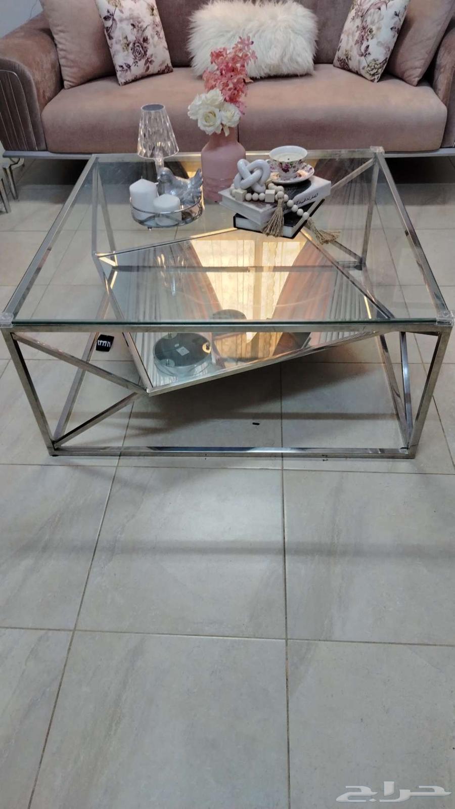 طاولة قهوة للوسط ستيل لون فضي جديدة64241069422979111