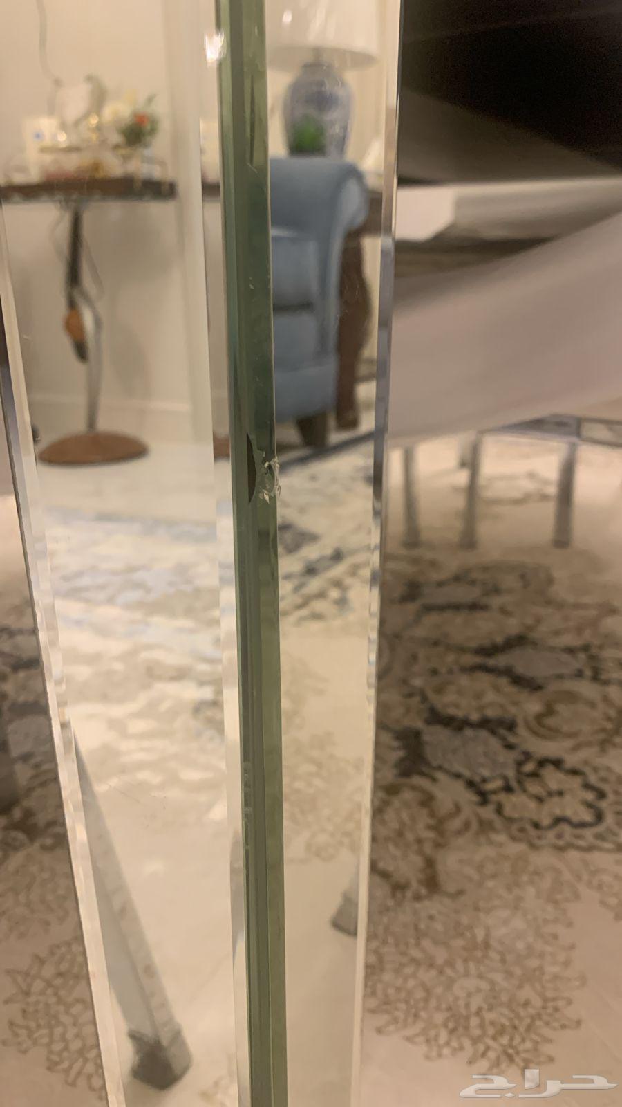 Mirror dining table with 6 chairs and 2 chandeliers64246989492866113