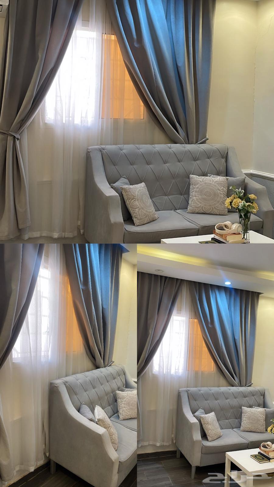 كنب مع ستارة وطاولة64262349624323110