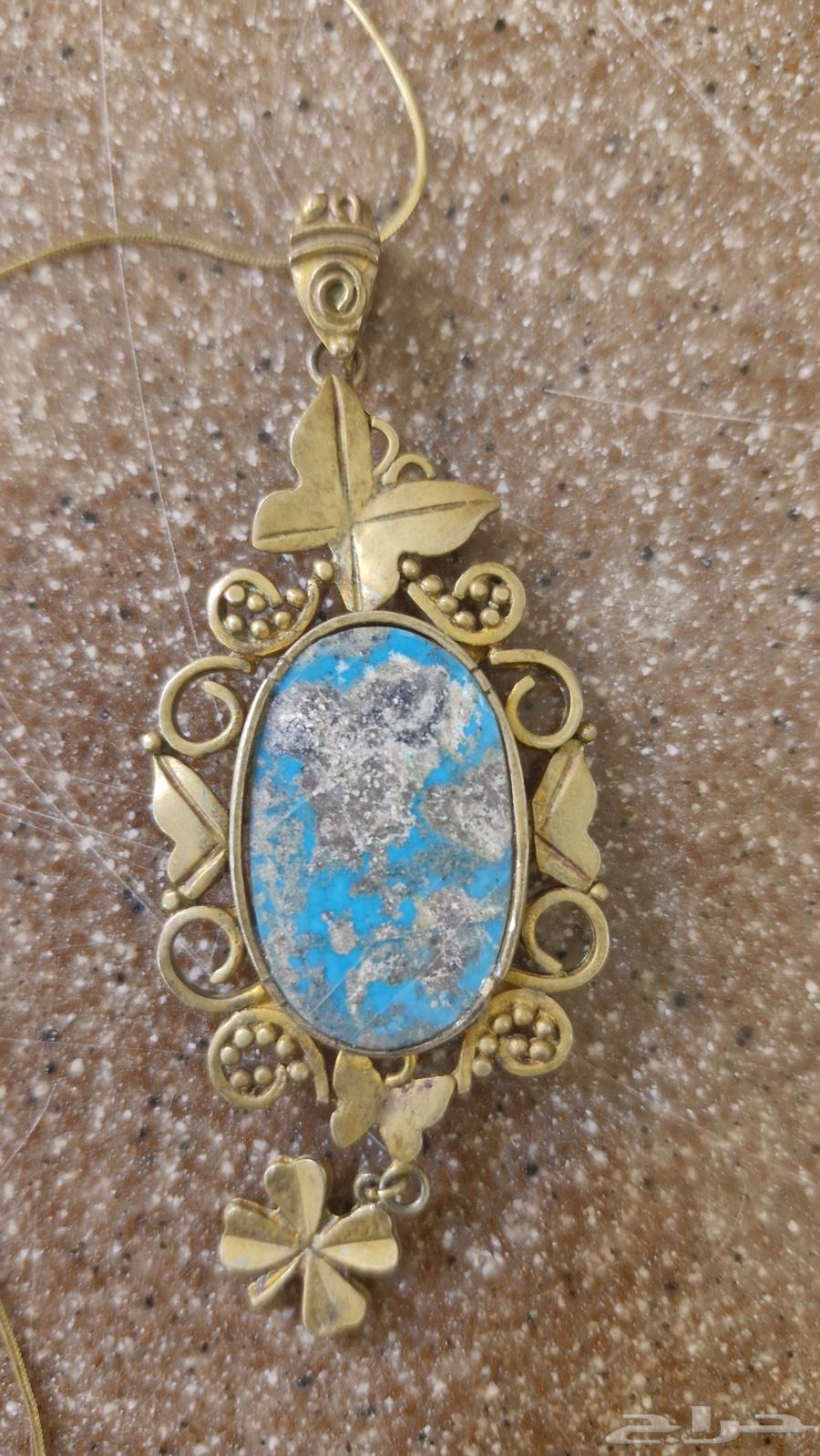 قلادة (سلسال) حجر فيروز طبيعي بصياغة تراثية راقية64345255230337111