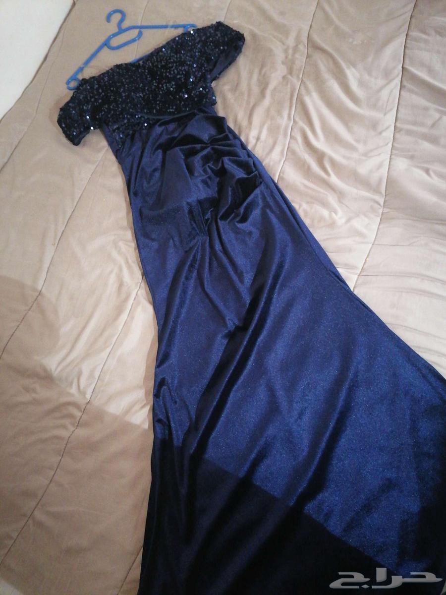فستان كحلي لمعه مخملي مقاس مديم64362635094273110