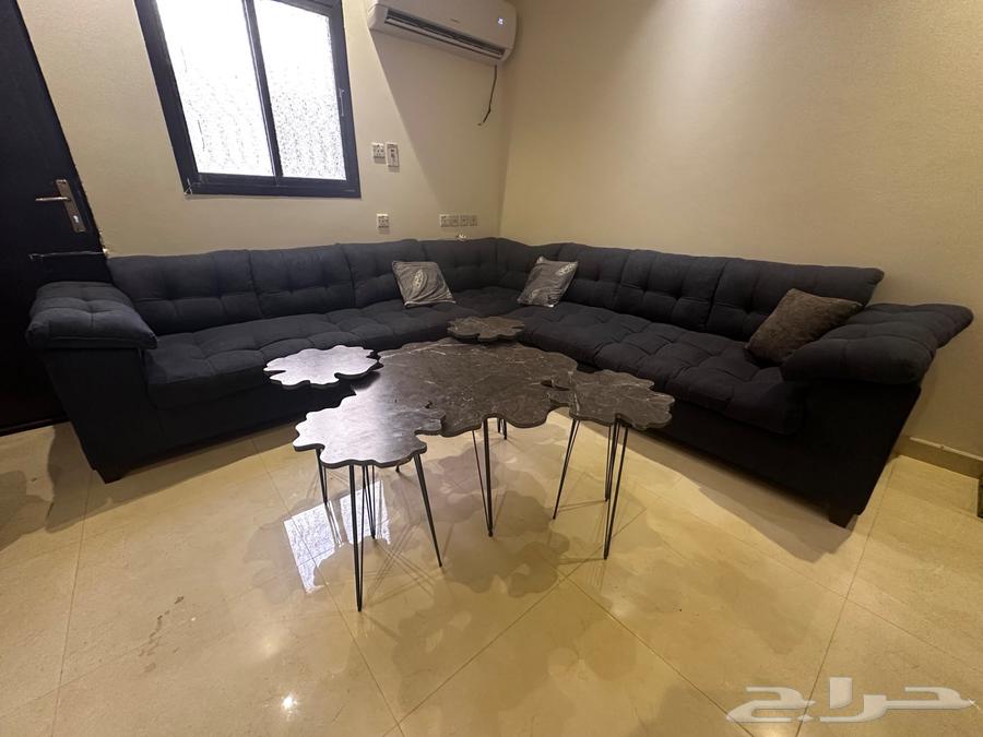 Navy Blue L-Shape Sofa with Tables 450 SAR64408427182210110