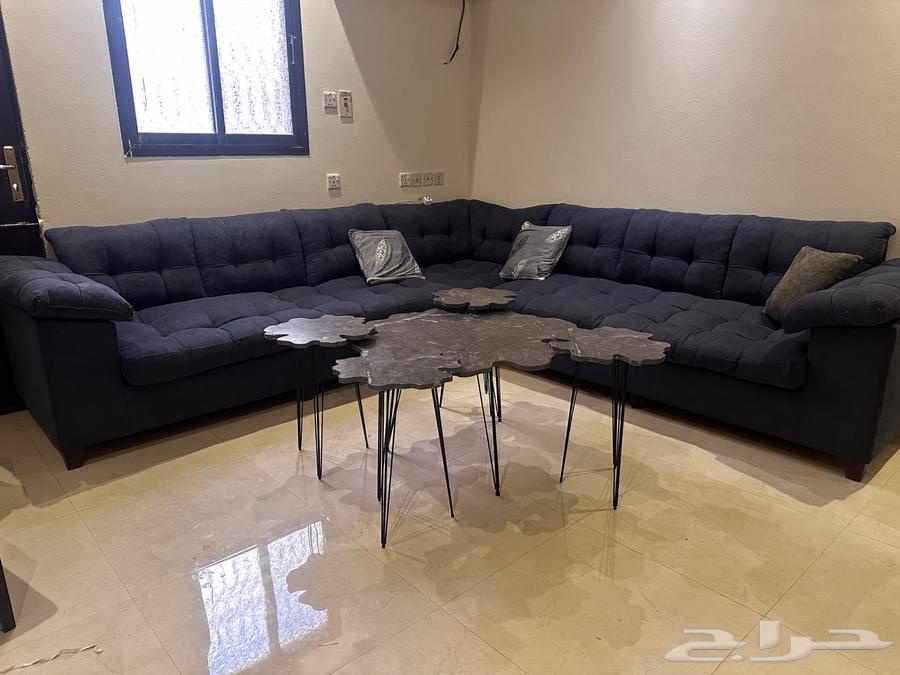 Navy Blue L-Shape Sofa with Tables 450 SAR64408427182210111