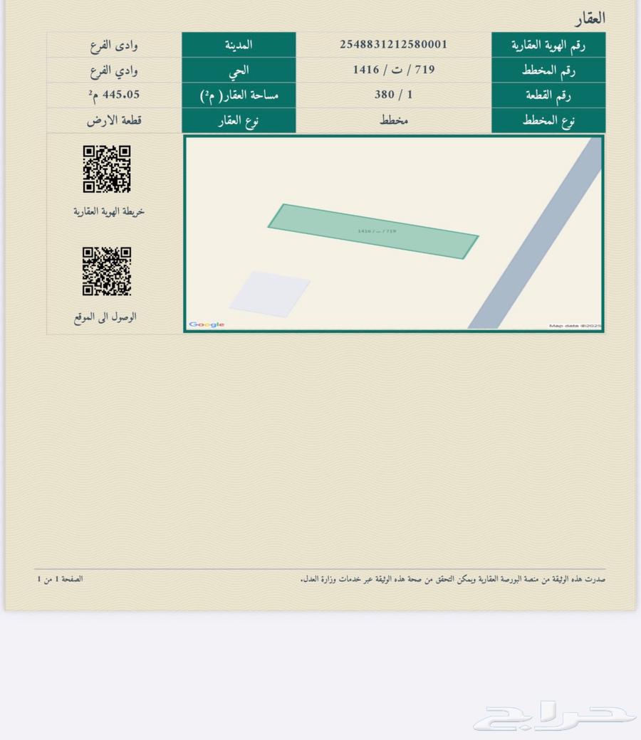 ارض في مخطط ملح 1وادي الفرع ب60 الف64142107112962112