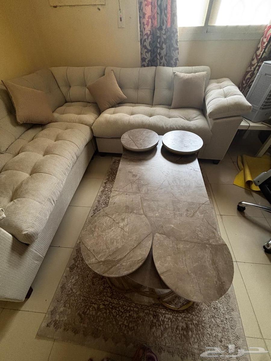أريكة جديدة على شكل حرف L مع طاولة قهوة64420243033090112