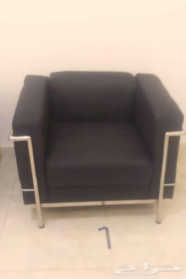 كنب جلد لون أسود مستعمل64433886443779111