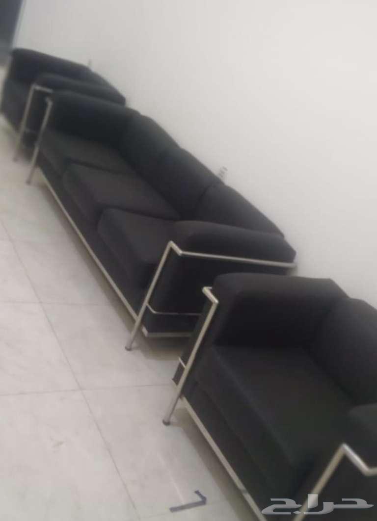 كنب جلد لون أسود مستعمل64433886443779112