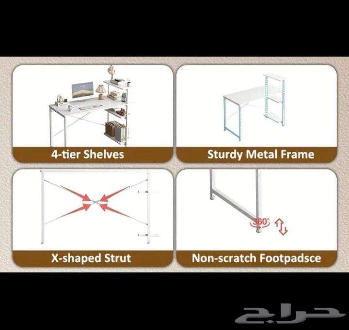مكتب كمبيوتر عصري من خشب والألمنيوم الابيض مع 4ارفف64454040918657113