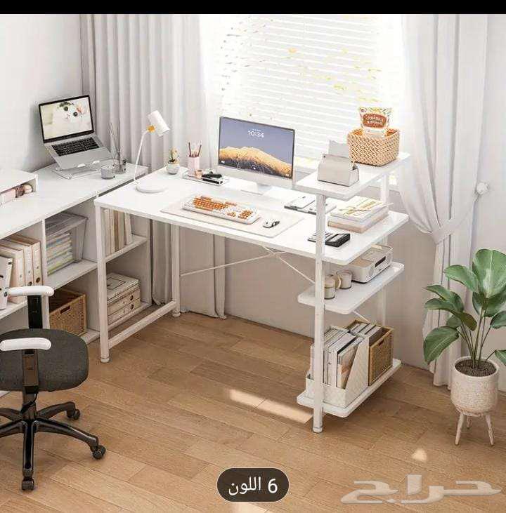 مكتب كمبيوتر عصري من خشب والألمنيوم الابيض مع 4ارفف64454040918657110