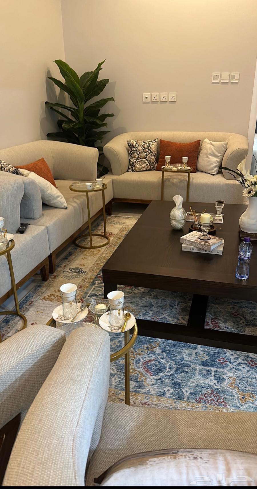 Modern almost new sofa with floor table64461431056897111