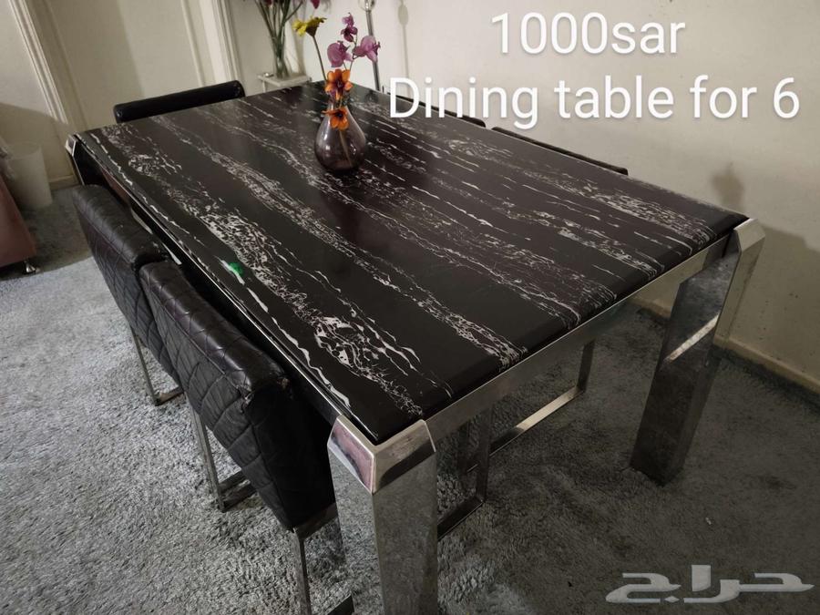 طاولة سفرة رخام أسود أصلي مع 6 كراسي للبيع64526579473665110