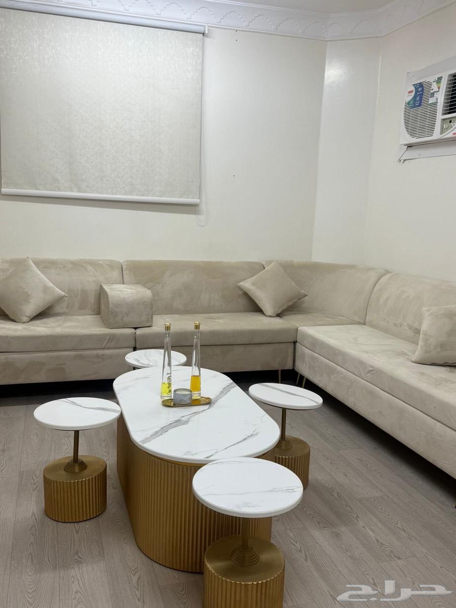 Sofa set with service tables and a curtain64544834622594110