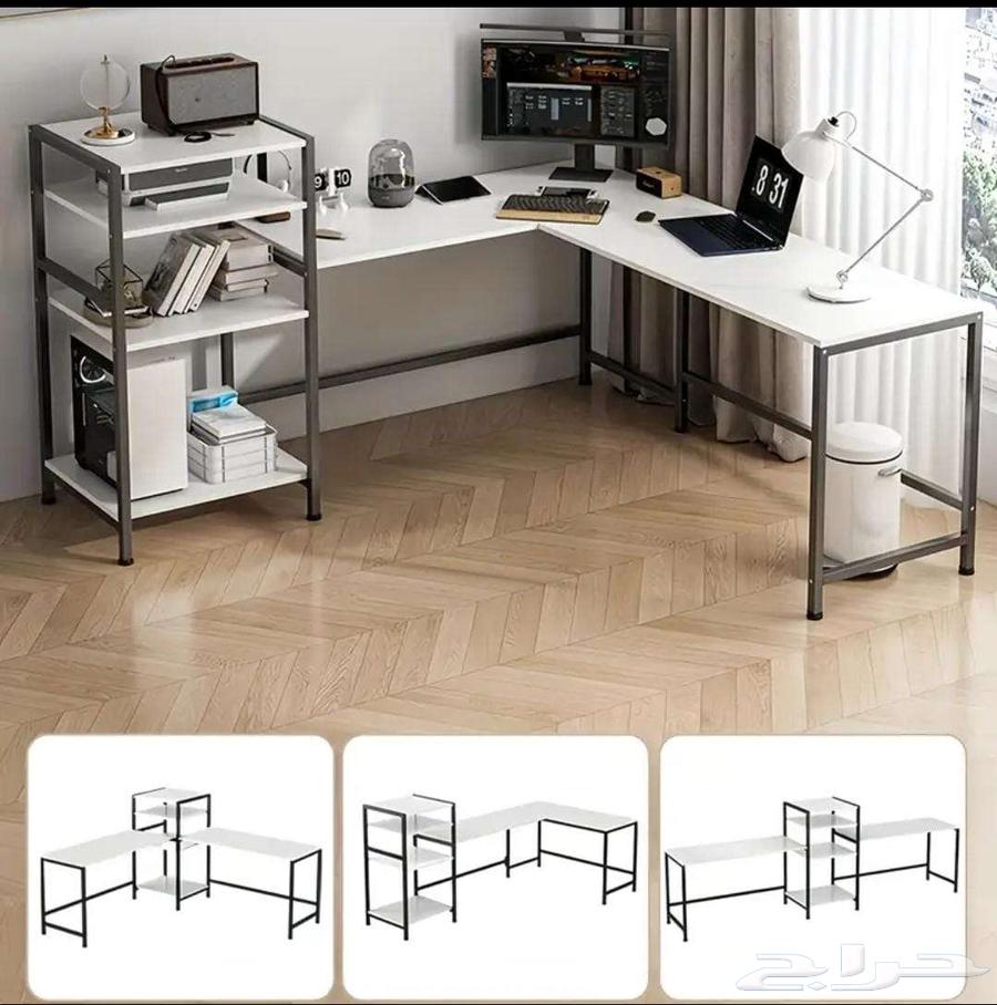 مكتب طاوله كمبيوتر عملي زاوية بيضا على شكل حرف L64553879321987111