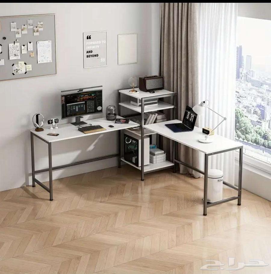 مكتب طاوله كمبيوتر عملي زاوية بيضا على شكل حرف L64553879321987110