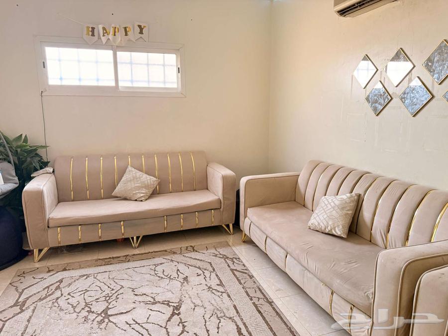 Used sofa set consisting of 2 sofas and 1 chair - price 350 SAR64576409621889111