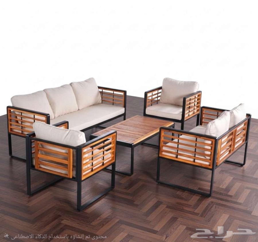 طقم جلوس خارجي خشبي ومعدني64625282617217111