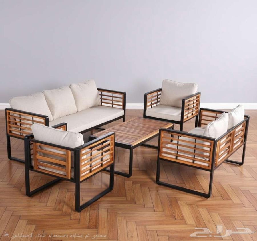 طقم جلوس خارجي خشبي ومعدني64625282617217113