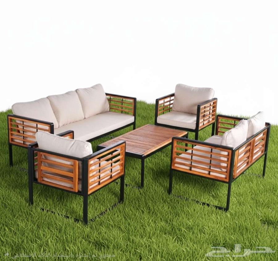 طقم جلوس خارجي خشبي ومعدني64625282617217112