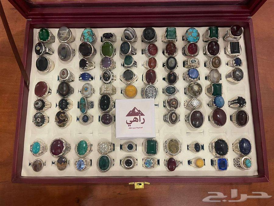 خاتم فضة رجالي أحجار كريمة وشبه كريمة فخم ومقاسات متعددة64670698537217110