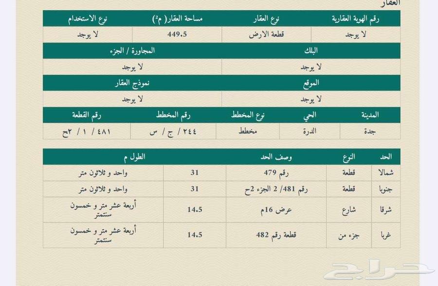 للبيع نص قطعه في جوهرة العروس 2ح حي الدرة مساحة 449متر64254144718593111