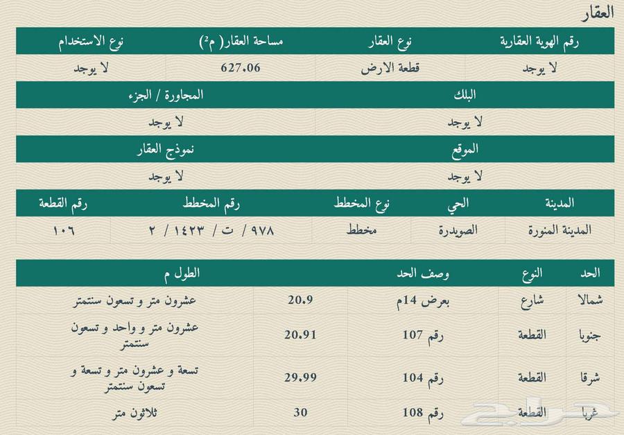 أرض سكنية للبيع المدينة المنورة حي الصويدرة (المخطط الثاني)64493643236097112