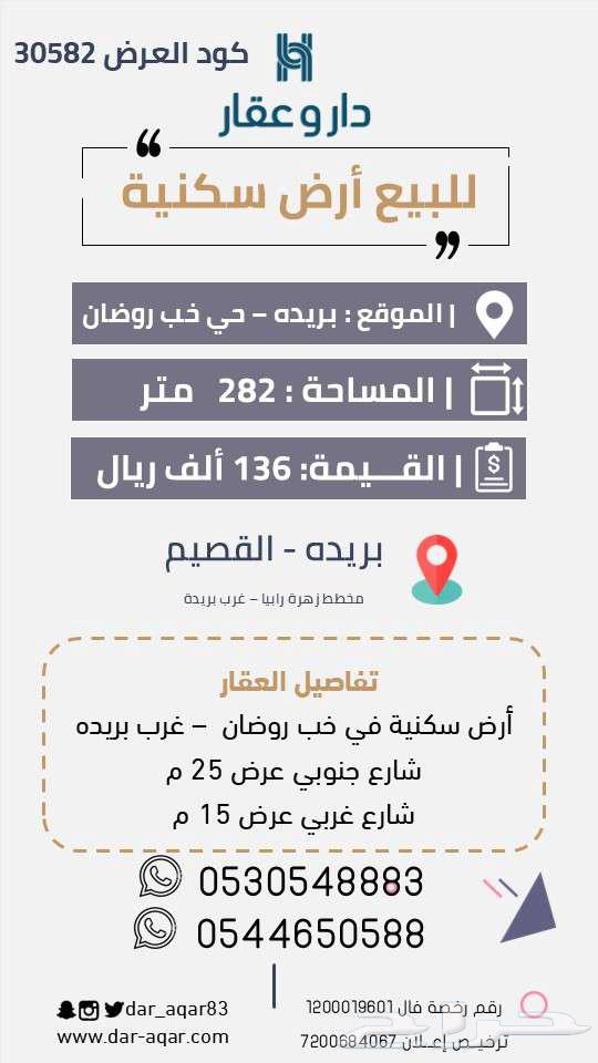 قطعة أرض للبيع تفتح على شارعين بحي خب روضان 3058264550410394497110