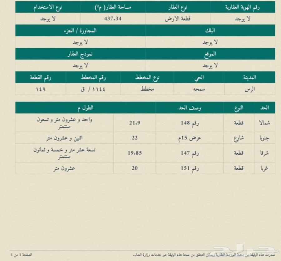 البيع 52الف ارض في سمحه تابعه للرس 437م64563250728323110
